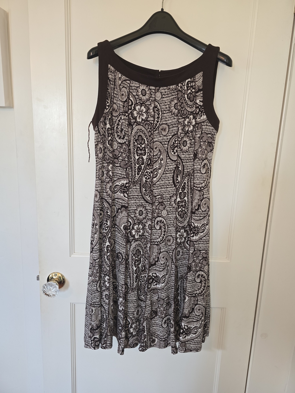 Glamour Brown & Cream Paisley Scoop Neck Fit-and-Flare Dress 12P